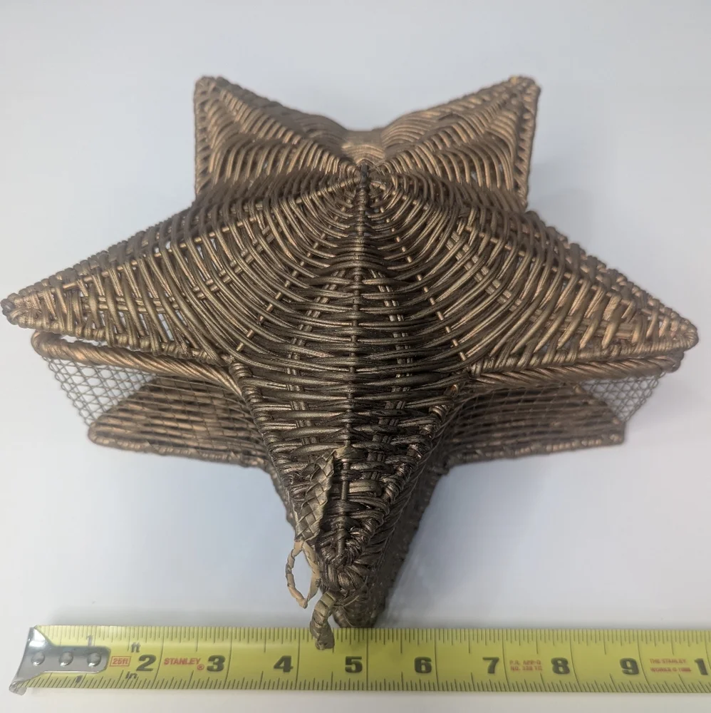 Vintage Star Shaped Basket Wicker and Wire Metallic Gold with Lid